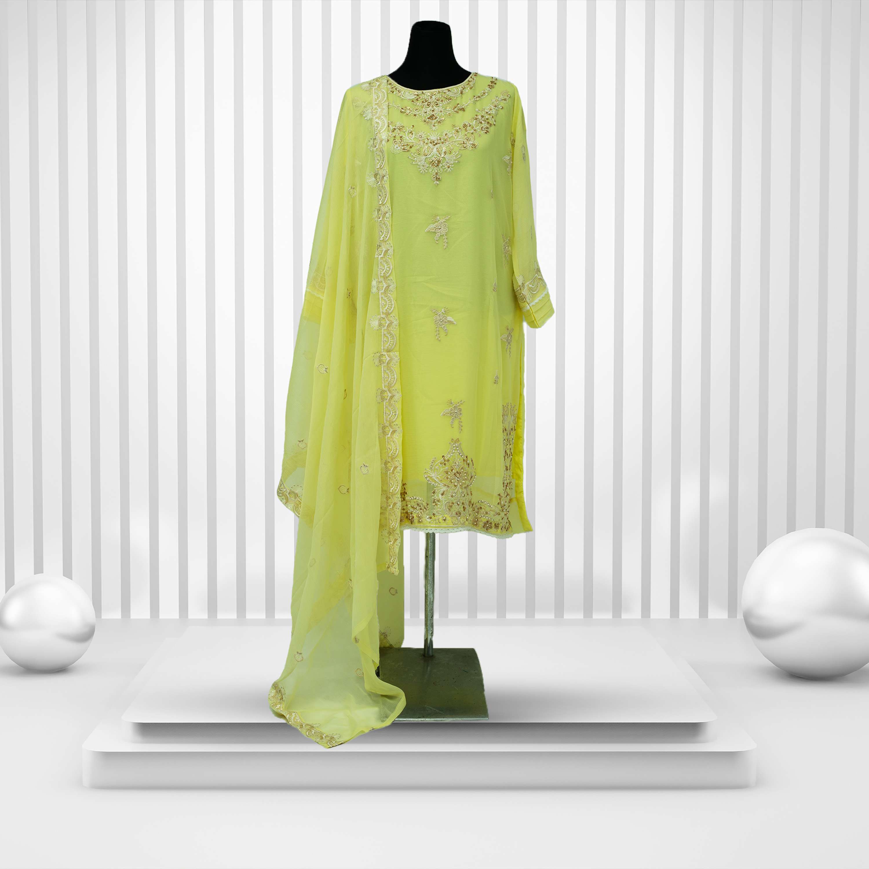 Agha Noor Master Copy Two Piece Set Yellow